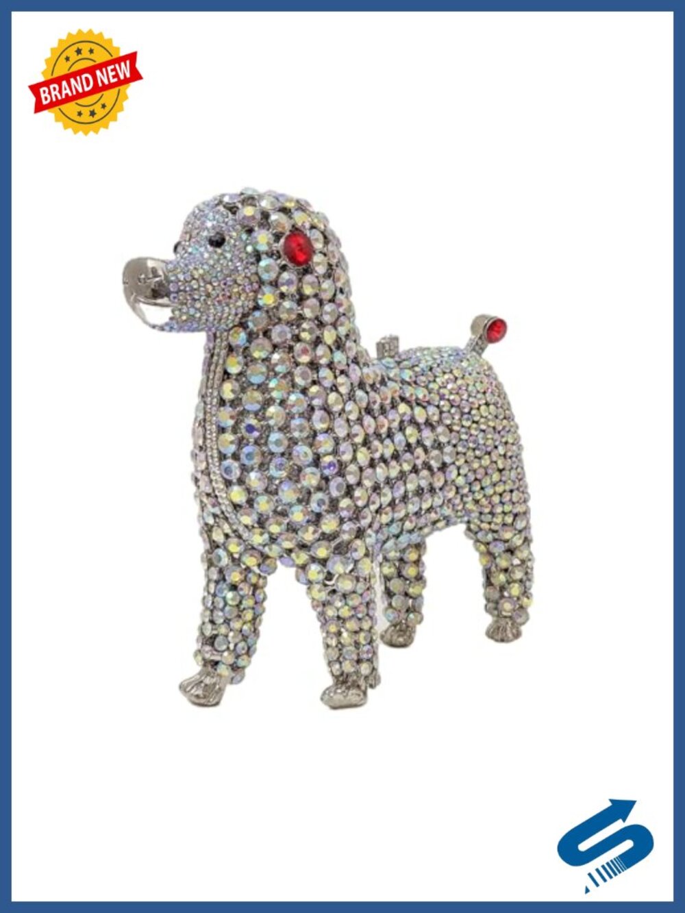 Rhinestone Poodle Dog Clutch Evening Bag Crystal Purse Wedding Party